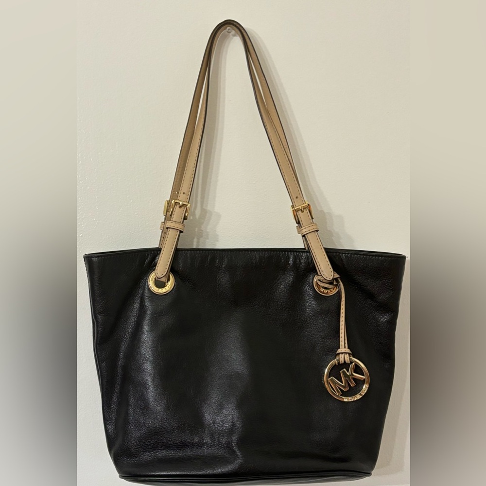 Michael Kors black soft leather tote bag